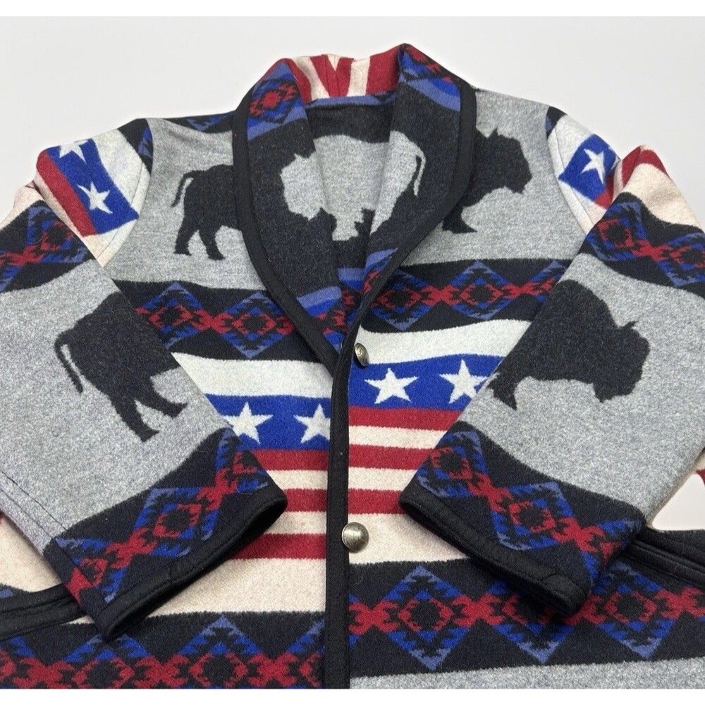 Pendleton Reversible Wool Coat Rare Buffalo Western Blanket Size M Americana - Picture 10 of 10